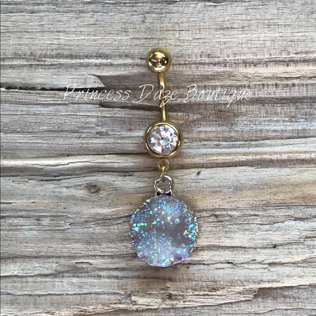 Gold Druzy Stone Belly Button Ring